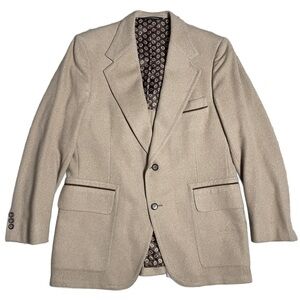 Vintage Stuart Shaines Tan Felt Wool Blazer Silky Paisley Interior (Size: 42R)